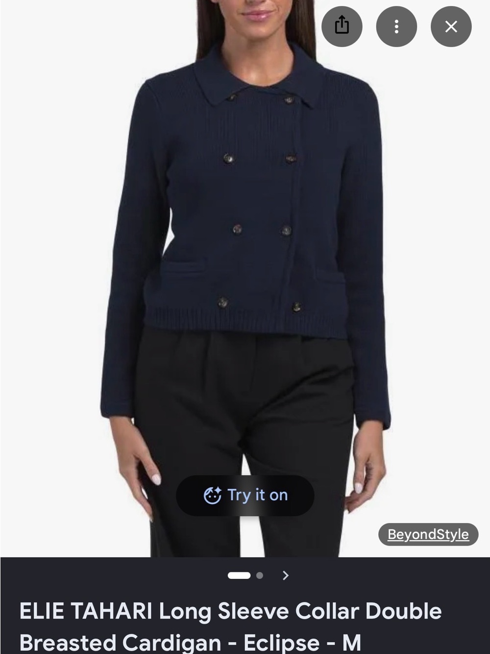 ELIE TAHARI Long Sleeve Collar Double Breasted Cardigan - Eclipse - M